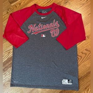 Washington Nationals Nike 3/4 Sleeve Dri-Fit Shirt. 100% Polyester. Size XL.